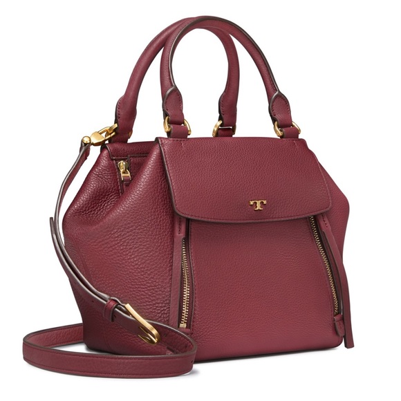 Tory Burch Claret Half Moon Satchel in Crimson EUC - Picture 3 of 16